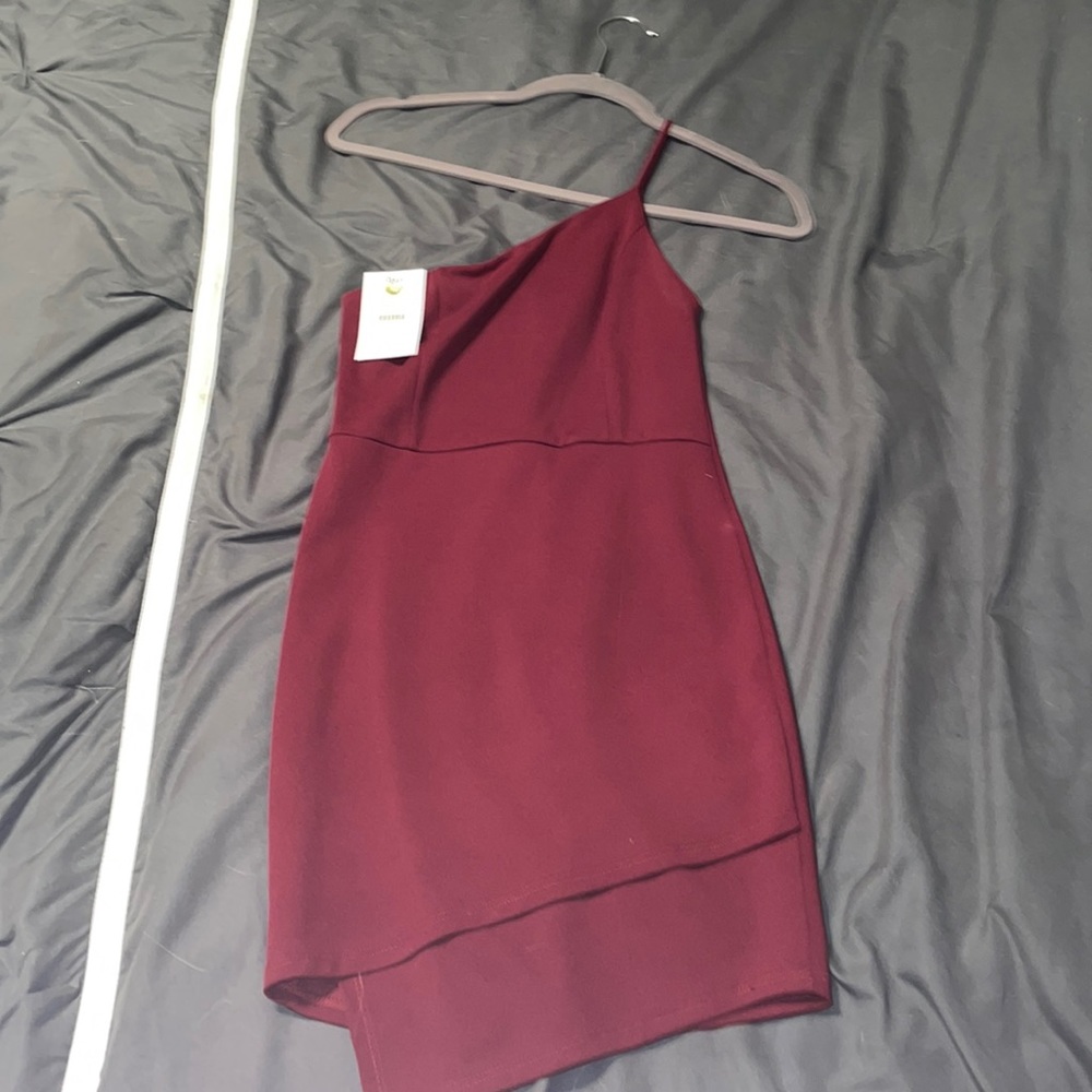 Red dress one shoulder
